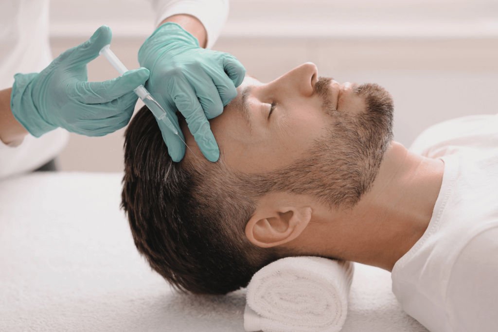 Man receiving filler services at Boss Beauty Bar to restore volume and smooth fine lines.