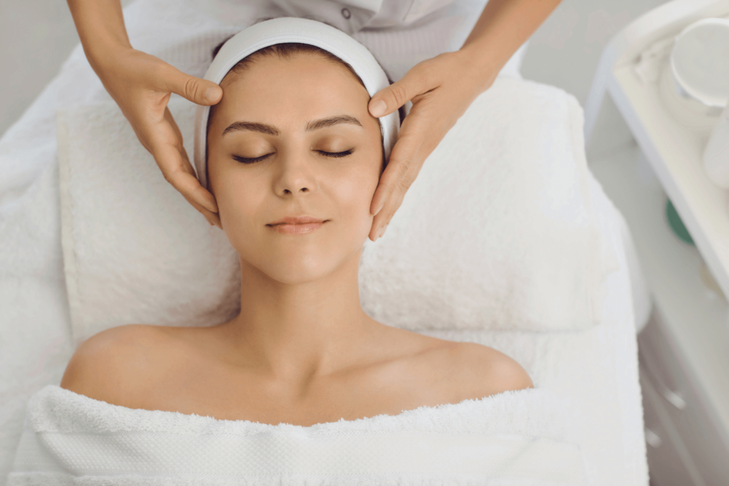 Woman relaxing during PRF services at BossBeautyBar for skin rejuvenation.
