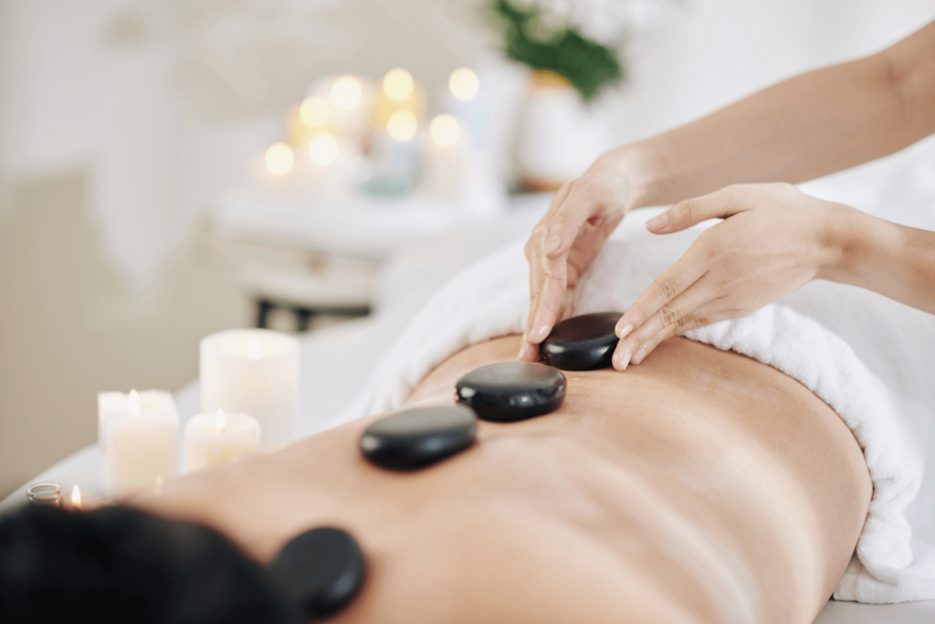 Hot stone massage therapy at BossBeautyBar