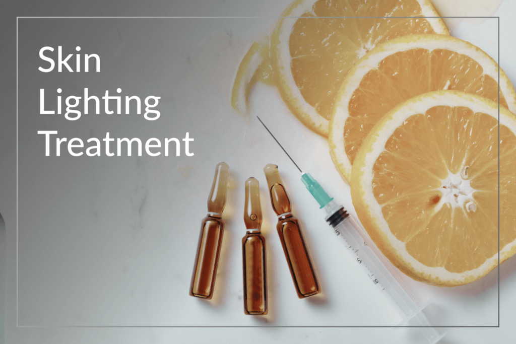 Glutathione injections and vitamin C with fresh oranges for skin lightening treatments at BossBeautyBar.