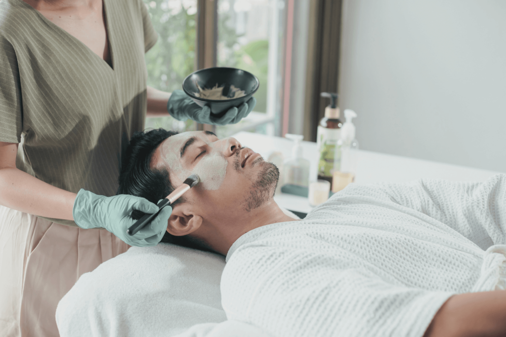 Client receiving a rejuvenating Salmon DNA facial at BossBeautyBar