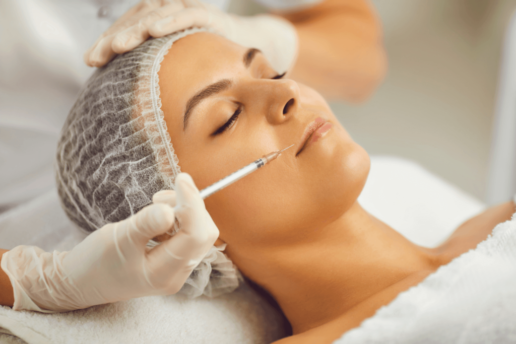 A woman receiving collagen therapy injection to restore skin firmness and glow.