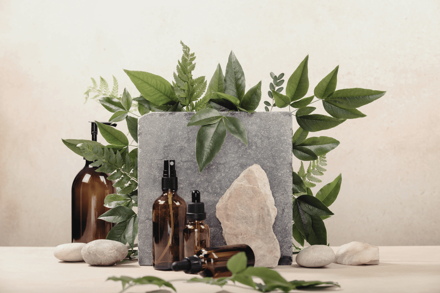 Natural skincare products and spa elements at Boss Beauty Bar Academy in Mississauga